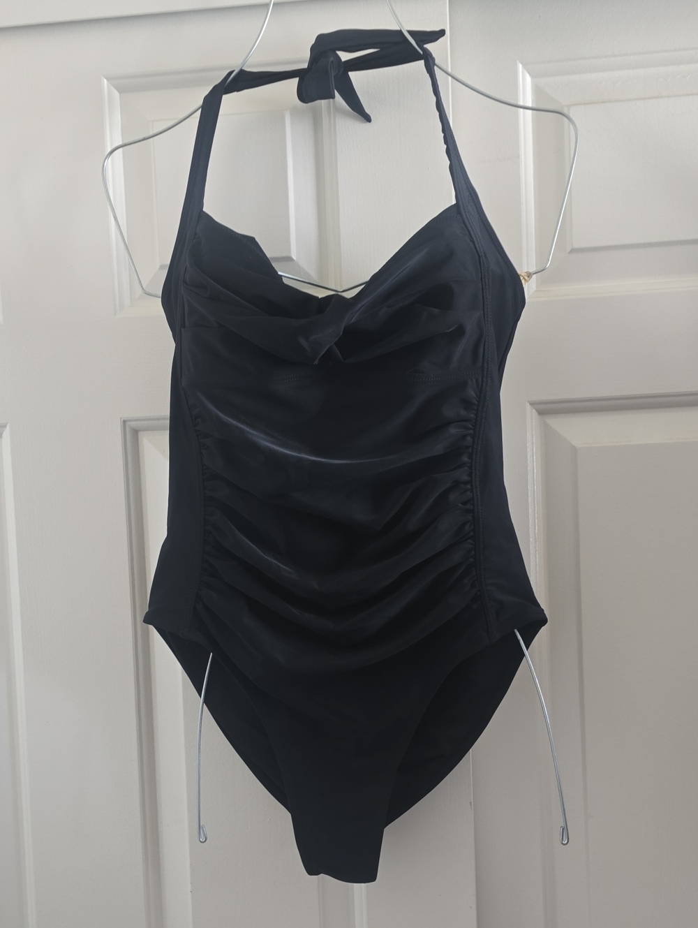 Black Ruched Halter  One-Piece Swimsuit